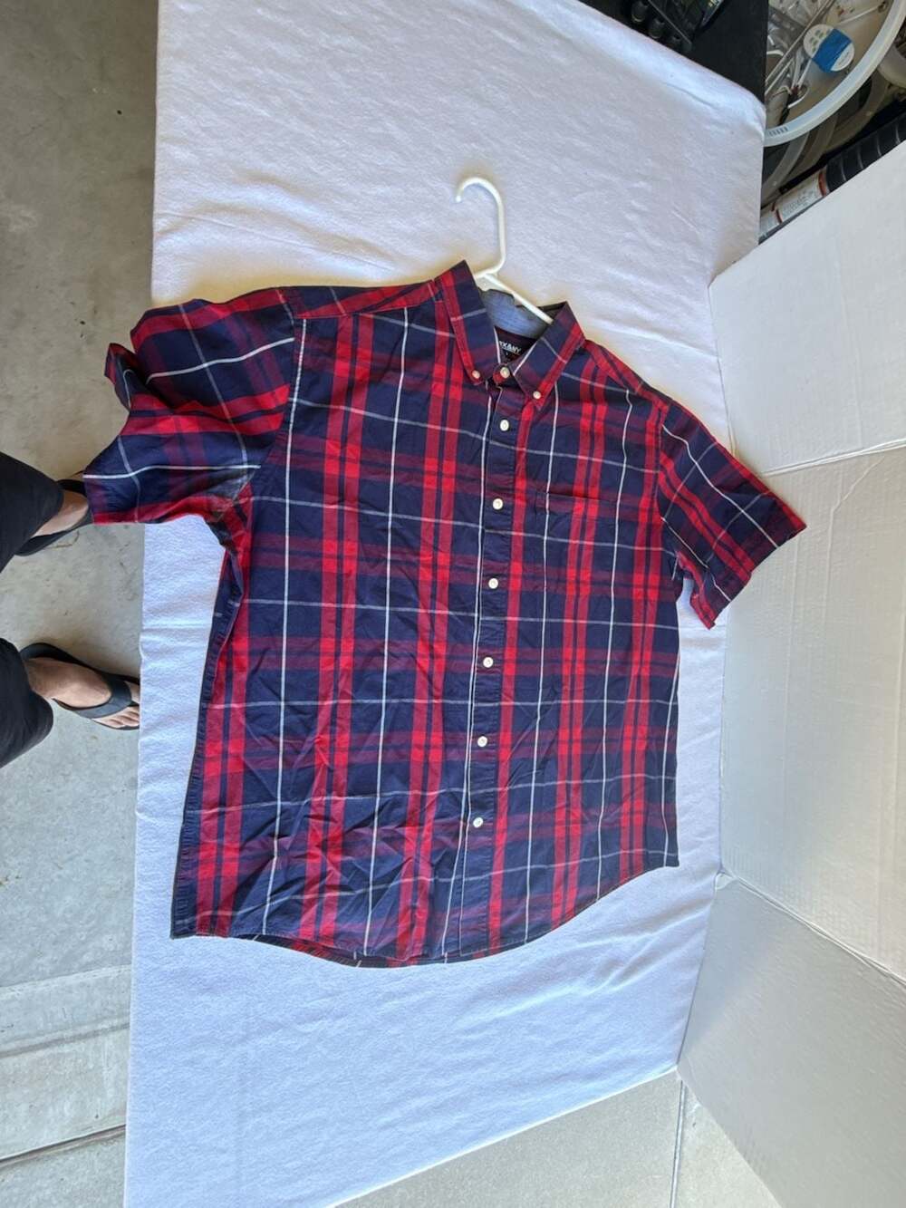 MIX & NY Men's Red and Navy Blue Plaid Short Sleeve Button-Down Shirt
